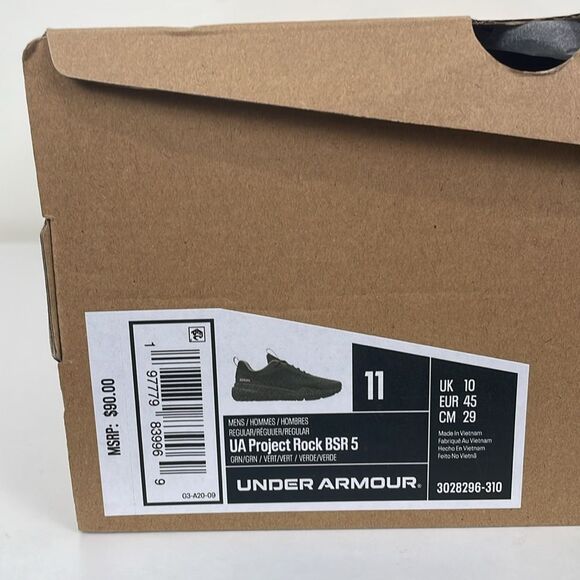 NEW Under Armour Army Green Tan UA Project Rock BSR 5 Men’s 11 Athletic Shoes - Picture 7 of 7